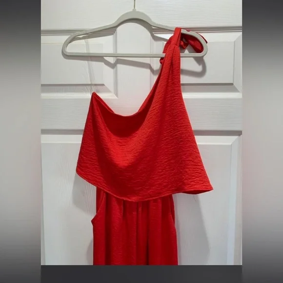 Tyche Red One-Shoulder Jumpsuit - Picture 2 of 5